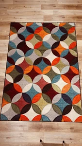 Display Stock Clearance- Orange Multicolored Modern Easycare Rug 160x235cm - Picture 1 of 2