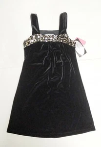 Jona Michelle Girls Black Velvet Party Dress Knee Length Sleeveless with Sequins - Picture 1 of 2
