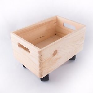 Medium Wooden Stackable Storage Crate With Handles And Wheels / Toy Keepsake Box