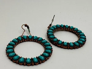 Vintage Creolen Kupfer & Faux? Türkis EUC 2,5" - Bild 1 von 6