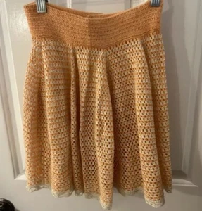 Vintage Little Girls' Hand Crochet Skirt Orange/Ivory Size 3-5 Cotton - Picture 1 of 8
