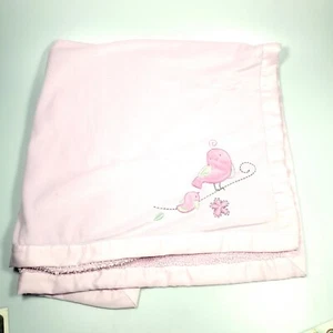 Koala Baby Pink Sherpa Satin Trimmed Blanket Embroidered Birds Reversible - Picture 1 of 11