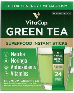 Green Tea Instant Packets, Enhance Energy & Detox with Matcha, Moringa, B Vit... - Picture 1 of 6
