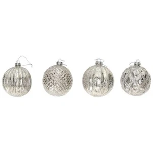 Set 4 Sfera Palla Albero di Natale TOGNANA in Vetro Argento Natalizia 8 cm - Foto 1 di 7