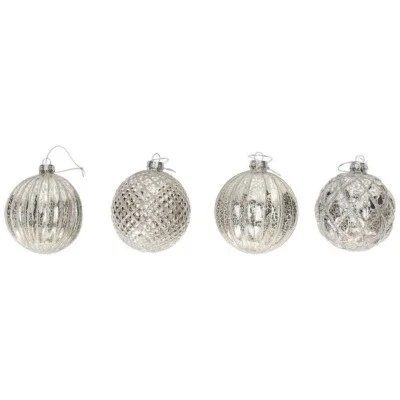 Set 4 Sfera Palla Albero di Natale  TOGNANA in Vetro Argento Natalizia 8 cm - Immagine 1 di 4