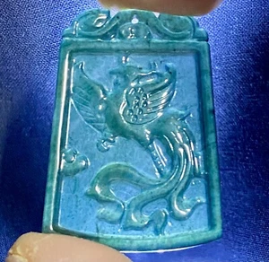 NATURAL BURMESE ICY GLASSY EMERALD GREEN JADE JADEITE A DRAGON PHOENIX PENDANT龙凤 - Picture 1 of 12