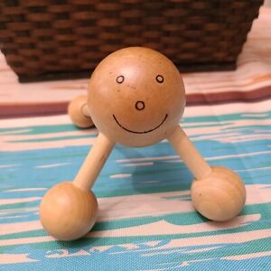 Happy Face Massager Loosens Tense Muscles Wooden Tan Color Vintage