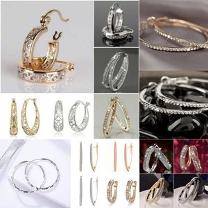 Fashion Women Jewelry 925 Silver Crystal Hoop Earrings Bridal Wedding Party Gift