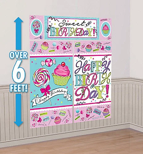 SWEET TREATS Scene Setter HAPPY BIRTHDAY party wall BACKDROP 6' candy cupcake - Image 1 of 1
