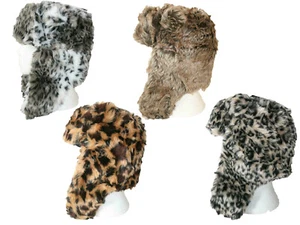 Faux Fur Trapper Hat Animal Print Thermal Winter Warm High Quality Hat 4 Colours - Picture 1 of 5