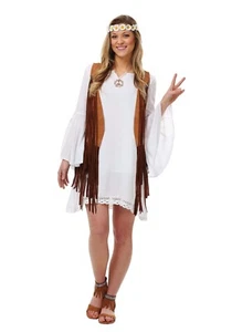 Women's Hippie Flower Child Fringe Vest Dress Costume SIZE S (Used) - Picture 1 of 2