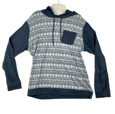 Volcom Sweater Mens Large Hoodie Gray Pullover Geometric Design Pocket - Image 1 of 4