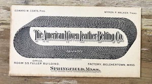 Antik Ephemera Papier Visitenkarte amerikanisch gewebtes Leder Gürtel Co 1880er - Bild 1 von 2