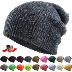 Cálido Suave Invierno Gorro Esposo Tejido Sombrero Color Breo Esquí Slouchy Skully - Imagen 1 de 53