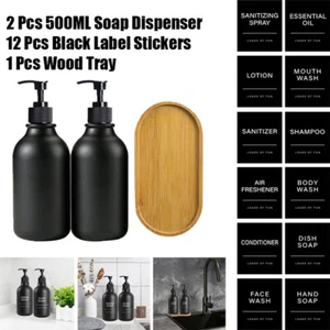 2 Piezas Dispensador de Jabón 500ml Bomba Manual Botellas con 12 Etiquetas y Bandeja Madera - Imagen 1 de 18