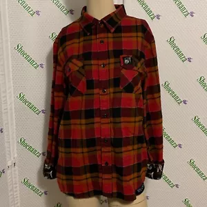 Camisa de franela Middle Of Beyond Krampus Navidad globo de nieve rojo a cuadros para hombre L - Imagen 1 de 10