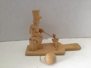 Russian Carved Wooden Paddle Toy Handmade Folk Art Man Eating Soup - Picture 1 of 7