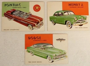 WORLD ON WHEELS 1954 6 CARDS CARS DODGE CADILLAC PONTIAC ETC VG-NM - Picture 1 of 3