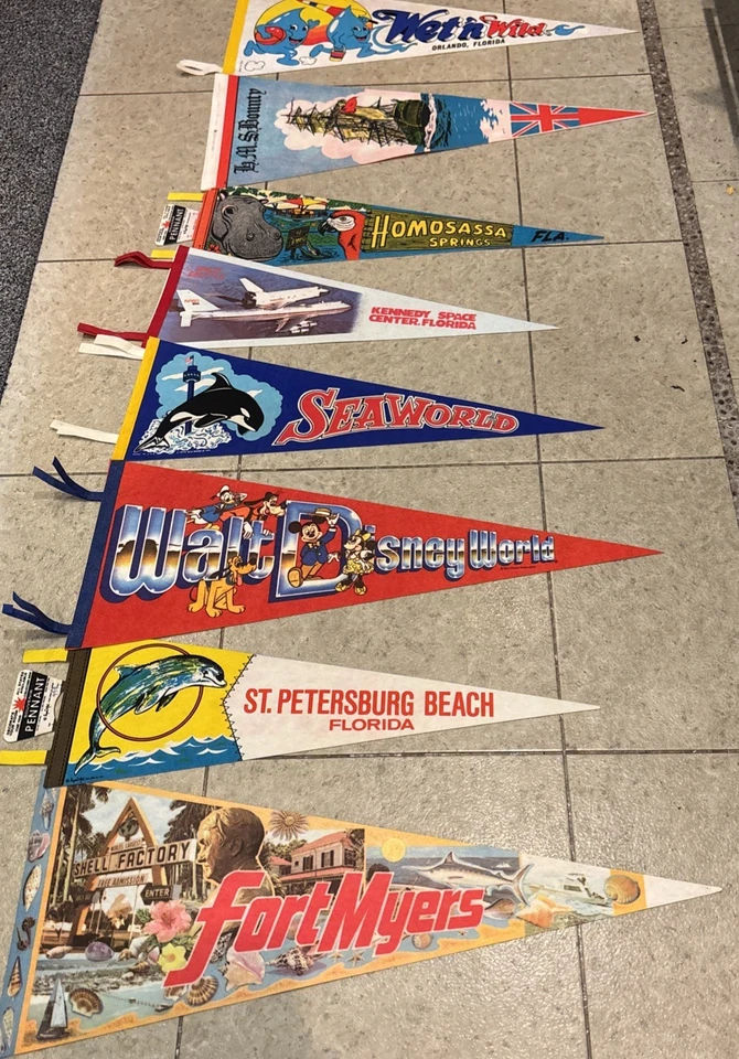 Vintage Florida Large Pennants x 8  including Disney /Kennedy Space etc  - Image 1 of 4