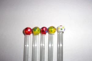 Hand Blown Glass Polka Dot  Top 7 1/2"  Swizzle Sticks  Drink Stirrers Set of 5 - Picture 1 of 2