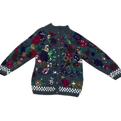Cárdigan Suéter Gris Multicolor De Colección GAP Para Mujer M Tejido a Mano 100% Lana Floral Foto 1 de 4