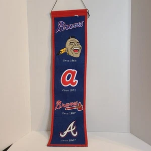 Atlanta Braves MLB Heritage Banner Embroidered Wool 8" X 32" Logo History - Picture 1 of 10