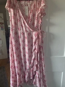 M&S Per Una white Pink floral faux wrap summer midi dress 20 BNWT RRP £45 - Picture 1 of 9