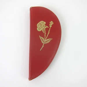 Vintage Manicure Set 7 Piece Red Leather Case Gold Rose Made in Germany 1950s - Picture 1 of 13