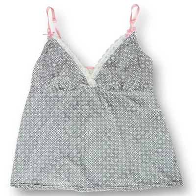 VTG Laura Ashley Babydoll Cami PJ Y2K Lace Pink Bow Geo Print Dainty Romantic XL - Image 1 of 4