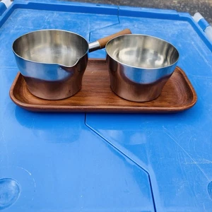 Vintage Sowe Konst Danish Edelstahl Zuckerkännchen Set Teak Griff & Tablett - Bild 1 von 14