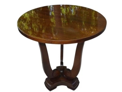 Guéridon , table basse , Art Déco en  noyer vernis au tampon 1930/40 - Photo 1/4