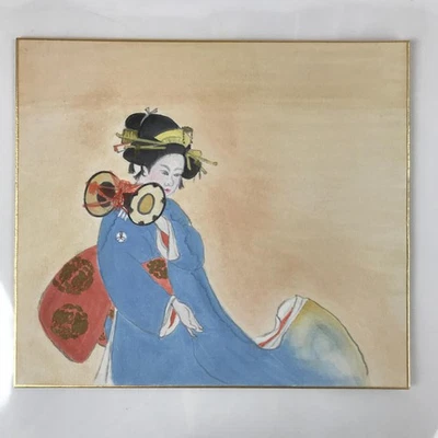 Tablero de arte japonés Shikishi pintura de colección Geisha Geiko rendimiento de batería A653 Foto 1 de 4