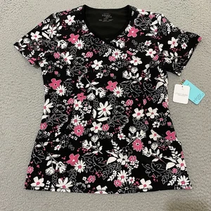 Cherokee Infinity Scrub Top Women's Small Multicolor Floral CK608 NEW - Picture 1 of 14