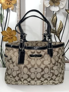 COACH Signature Khaki Jacquard Tote Bag Purse - Picture 1 of 9