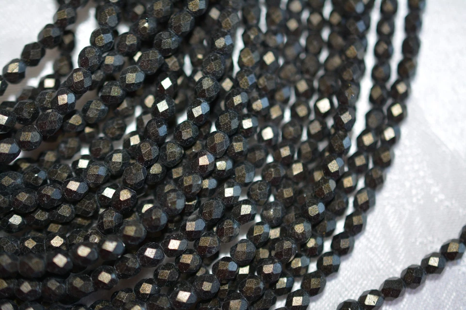 Czech Fire Polished 4mm round faceted glass beads - Metallic Suede Dark Green - Image 1 of 1