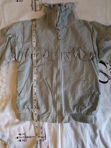 Girls' Cat Print Jacket with Ruffles - Size Approx. 4-5 Years - Light Gray - Picture 1 of 5