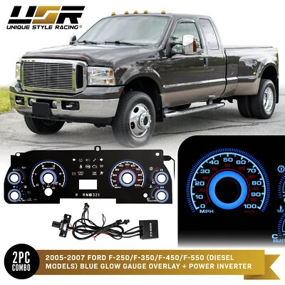 BLU Glow Gauge Overlay For 05-07 Ford F250 Superduty DIESEL Instrument Cluster - Image 1 of 4