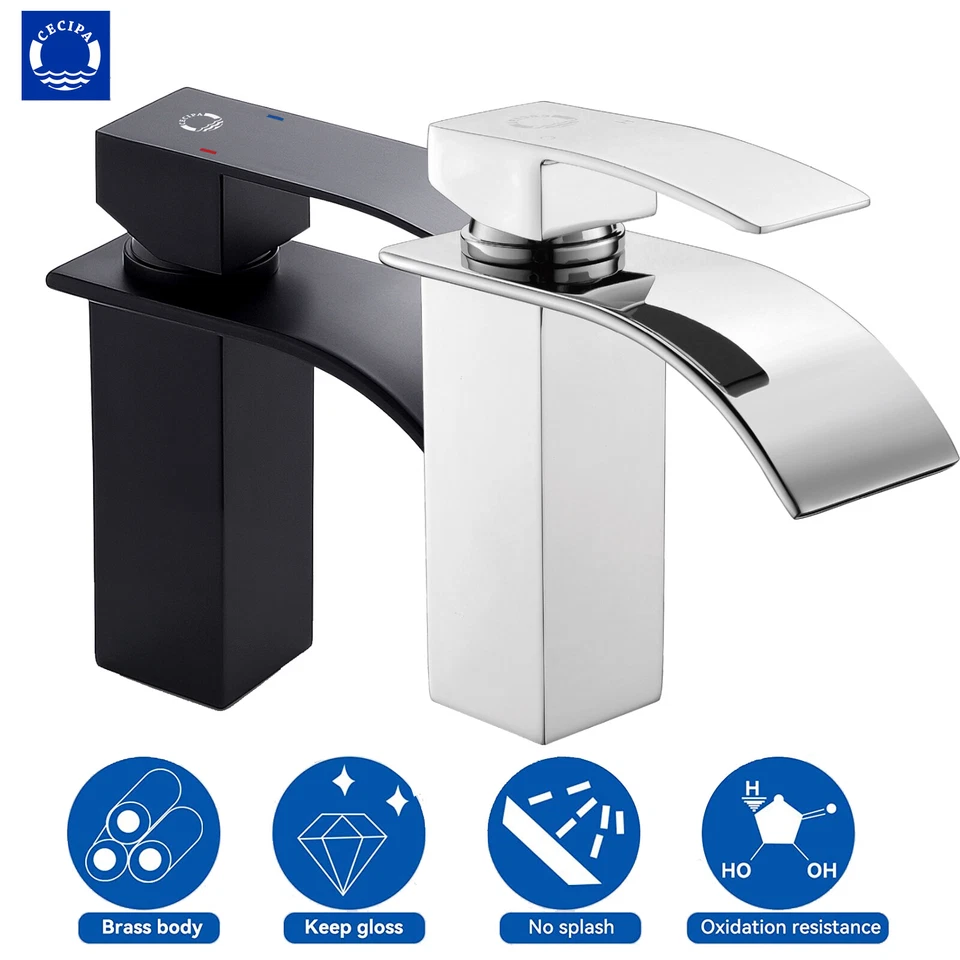 Waschtischarmatur Wasserhahn Wasserfall Waschbecken Einhandmischer Mischbatterie - Bild 1 von 1