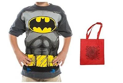 蝙蝠侠大男孩服装 T 恤和托特包 2 件套全新带标签 — 第 1/2 张图片