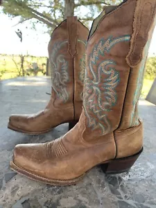 Stivali donna NOCONA cowgirl bluebonnet pelle marrone punta quadrata L 5009 taglia 7 B - Foto 1 di 6