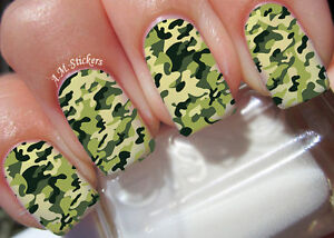 Green Camo Nail Art Stickers Transfers Decals Set of 22 - A1069