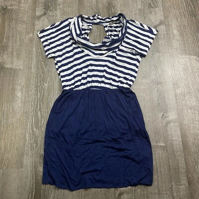 Ella Moss Womans Sheath Dress Gray Navy Blue Striped Cowl Neck Pockets Size XS Foto 1 de 4