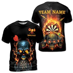 Camiseta para hombre con nombre personalizado diseño de calavera de dardos flameante S-5XL - Imagen 1 de 4