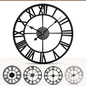 Roman Wall Clocks Large Numerals Open Face Garden Clock Home Decor Black Silver - Picture 1 of 24