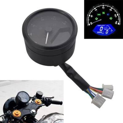 Universal Digital Gauge Motorcycle Speedometer Tachometer Odometer MPH KM/H LCD - Image 1 of 4