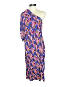 Zara Studio Abstract Pattern One Shoulder Puff Sleeve Dress, Size S - Picture 1 of 2