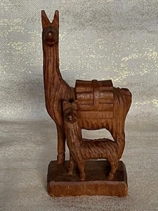 Folk Art Hand Carved Wooden Lamas Figurine Primitive  - Picture 1 of 12