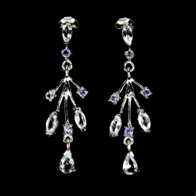 Pendientes de plata de ley 925 pera aguamarina piedras preciosas naturales joyería Foto 1 de 4