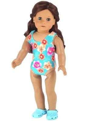 Traje de baño de una pieza con estampado floral Aqua para muñecas de niñas de 18 pulgadas Foto 1 de 2