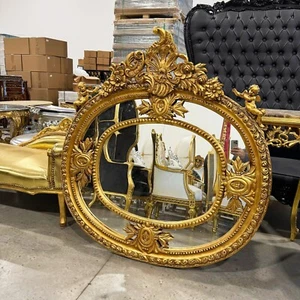 Golden Oval Mirror Vintage Wall Mirror French-Italian Style in Gold Leaf - Picture 1 of 8